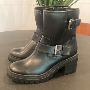 Esprit Black Lug Sole Biker Boots With Buckle Detail NWOT Size 7.5